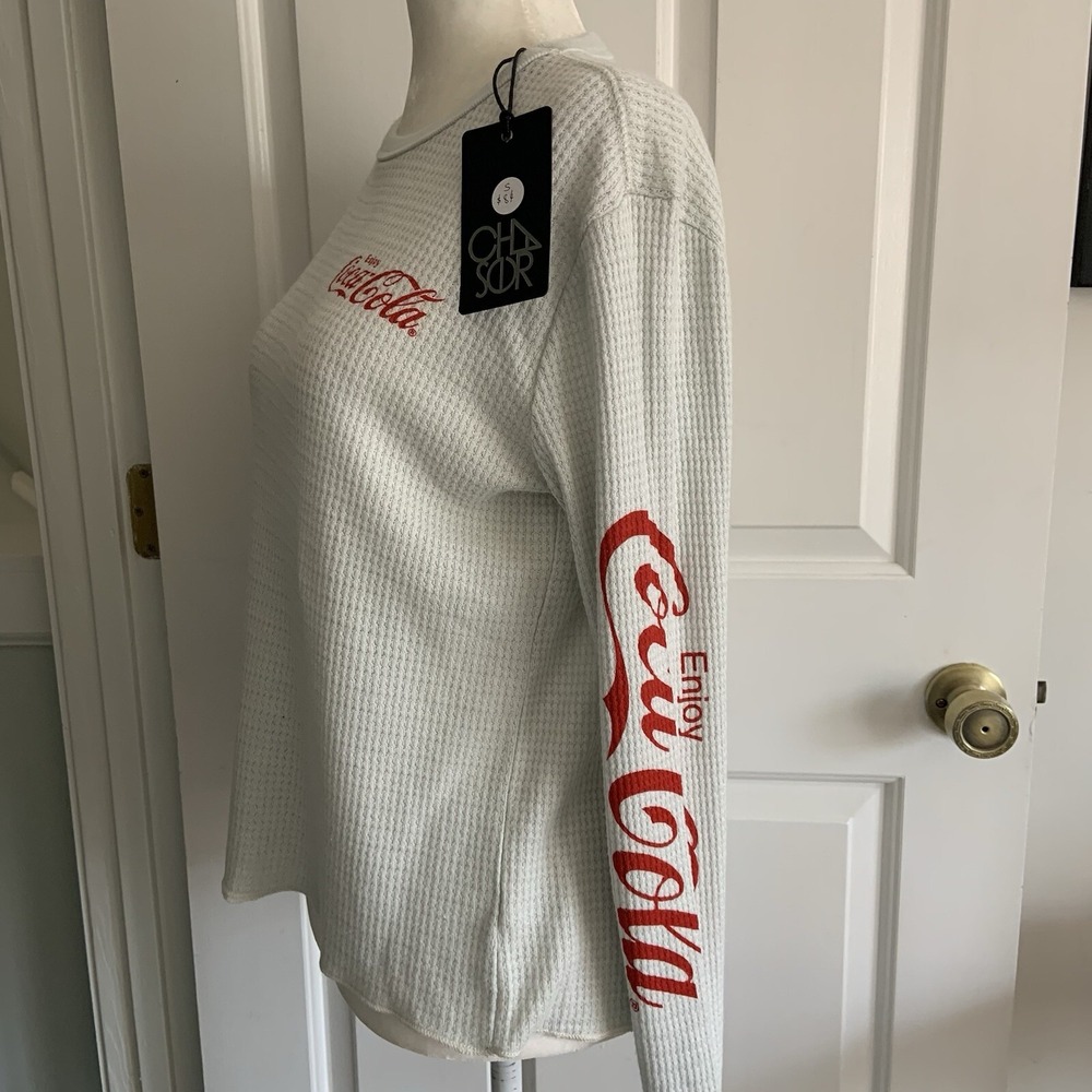 Coca Cola Logo Waffle Knit Thermal by Chaser women sz S Nostalgia Memorabilia - Picture 11 of 14